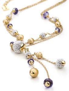 Boccadamo Jewels: girocollo della linea “Desideri” in argento placcato oro giallo con cristalli Swarovski tanzanite e sfere in pavè di strass.